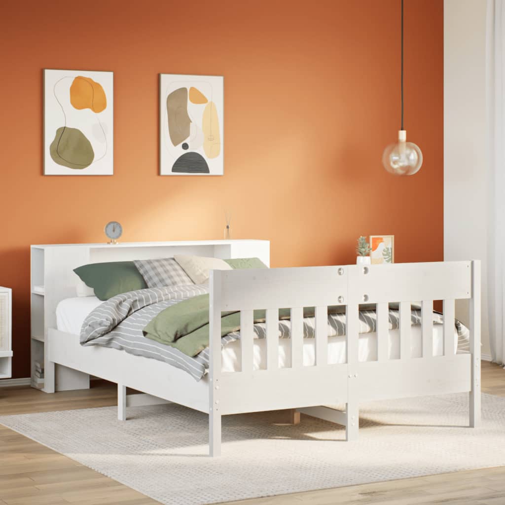 Bookcase Bed without Mattress White 140x200cm Solid Wood Pine