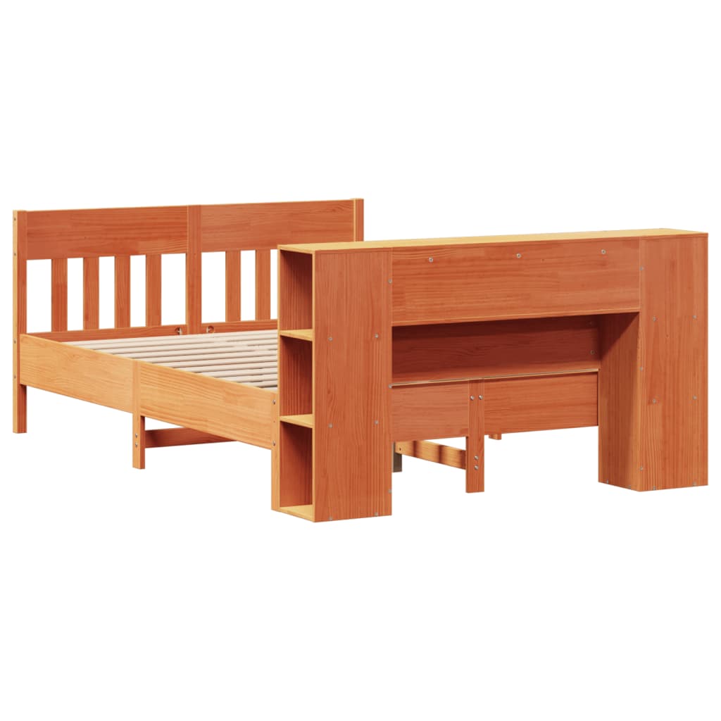 Bookcase Bed without Mattress Wax Brown 140x200cm Solid Wood Pine