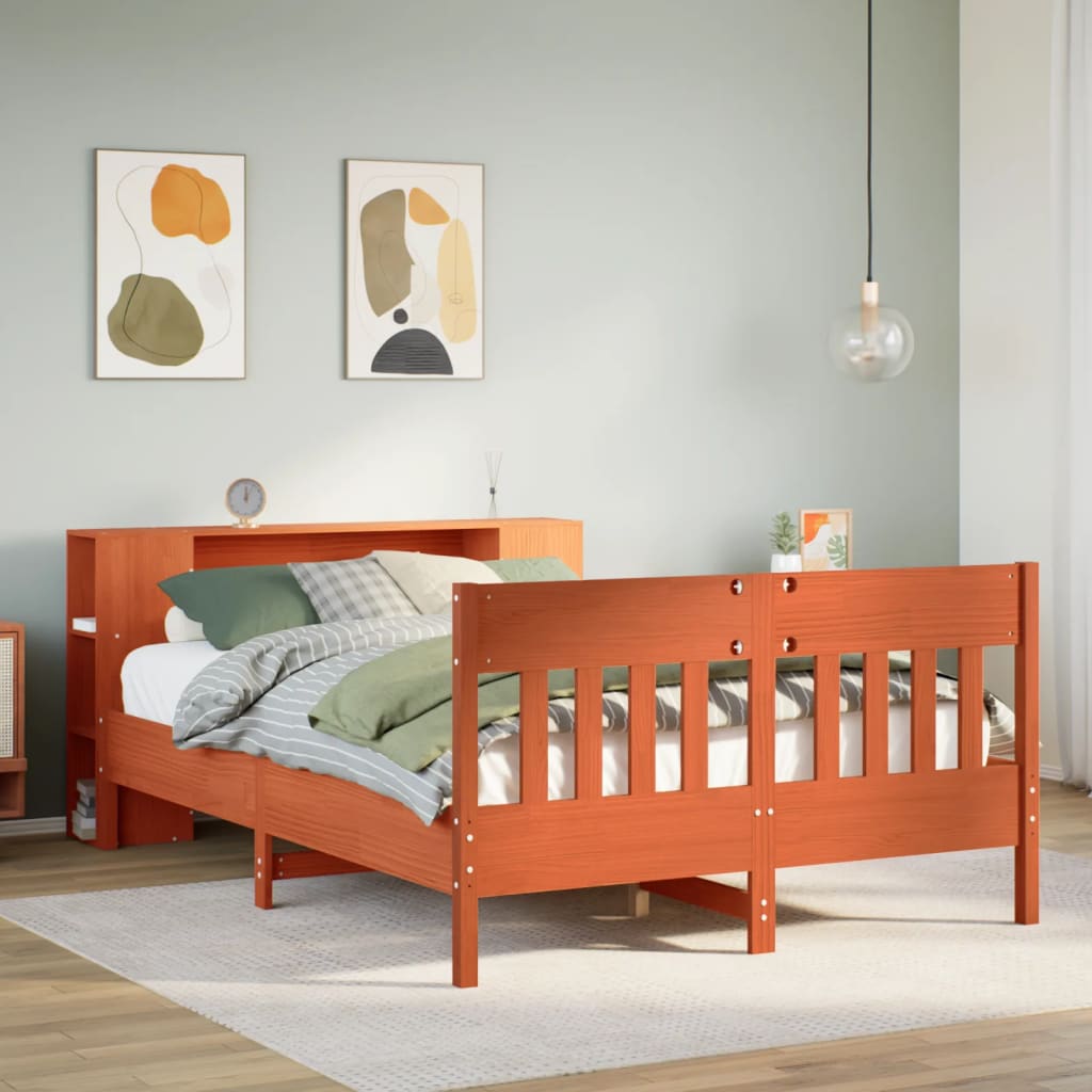 Bookcase Bed without Mattress Wax Brown 140x190cm Solid Wood Pine