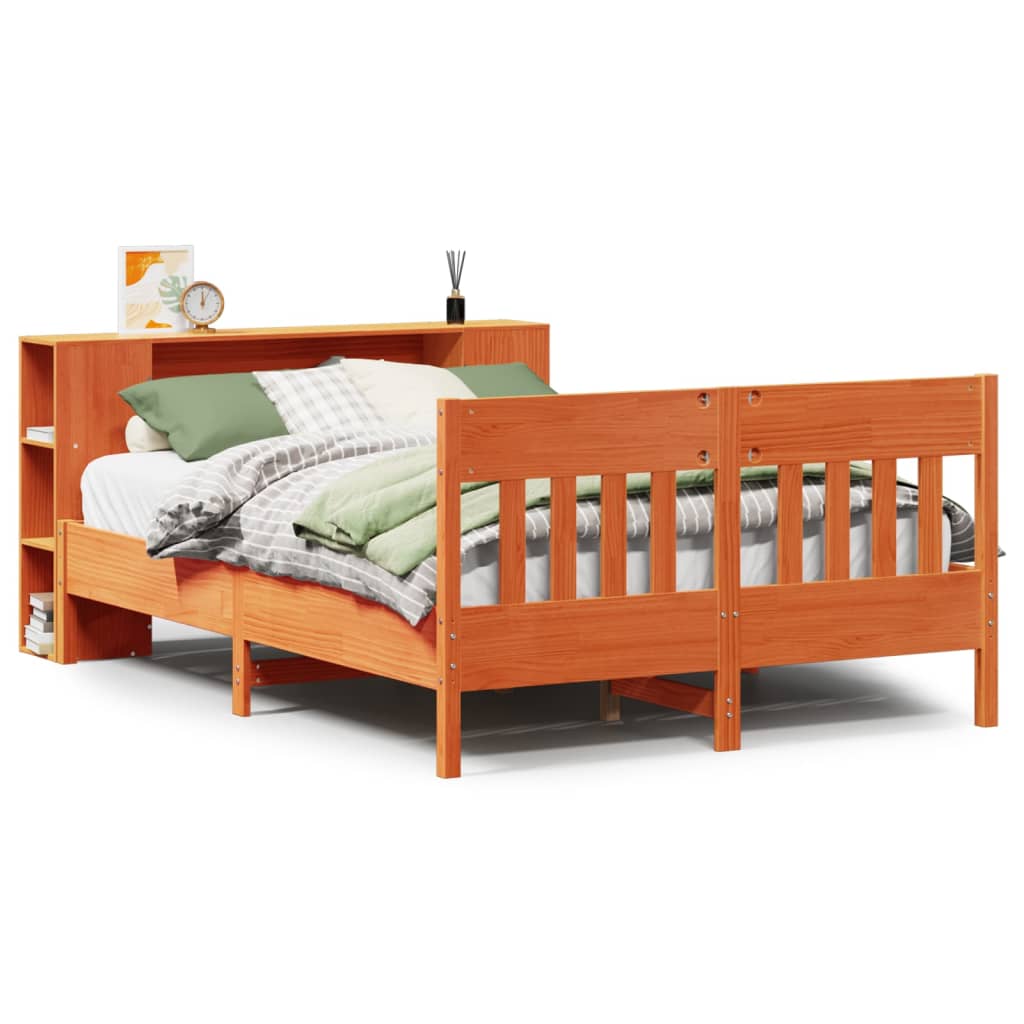 Bookcase Bed without Mattress Wax Brown 135x190 cm Double Solid Wood Pine