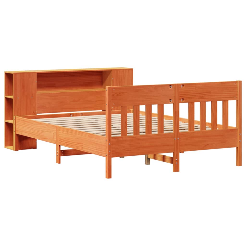 Bookcase Bed without Mattress Wax Brown 135x190 cm Double Solid Wood Pine