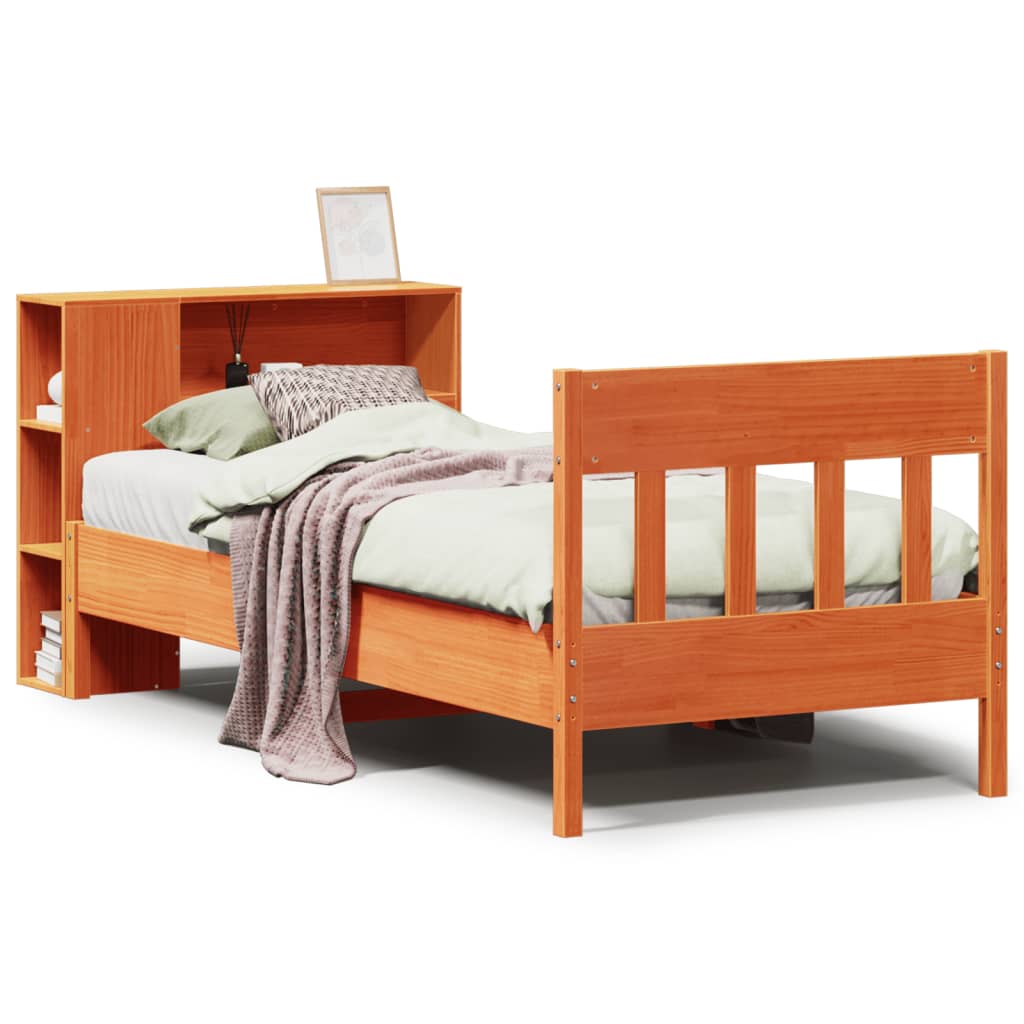 Bookcase Bed without Mattress Wax Brown 100x200cm Solid Wood Pine