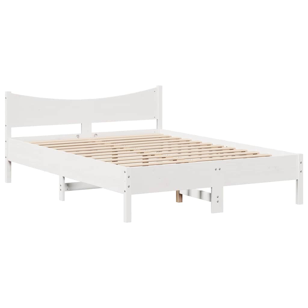 Bed Frame without Mattress White 150x200 cm King Size Solid Wood Pine