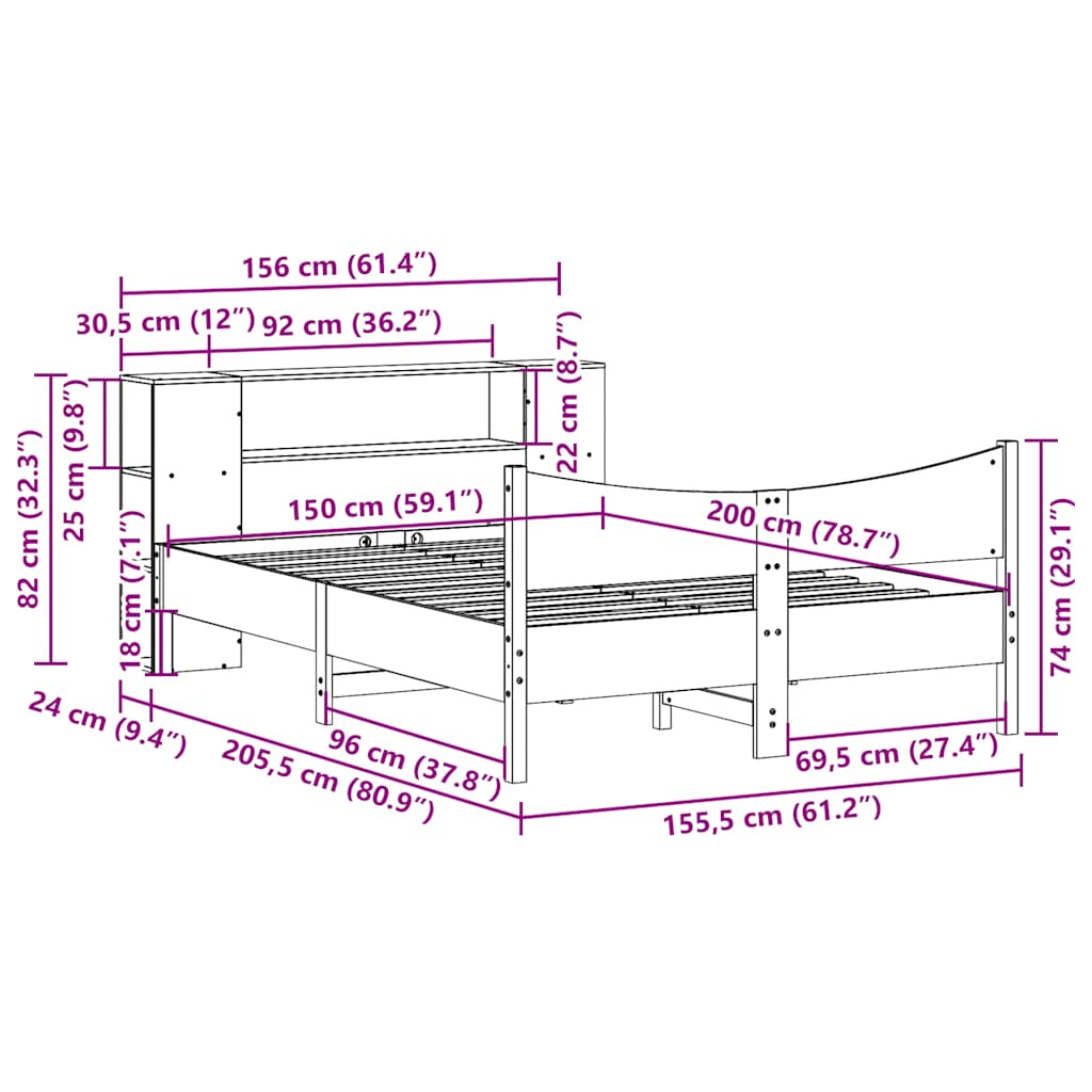 Bed Frame without Mattress White 150x200 cm King Size Solid Wood Pine
