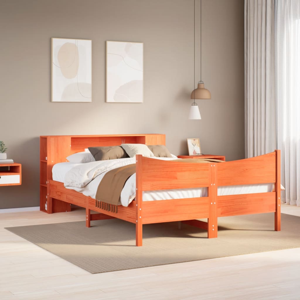 Bed Frame without Mattress Wax Brown 140x190 cm Solid Wood Pine