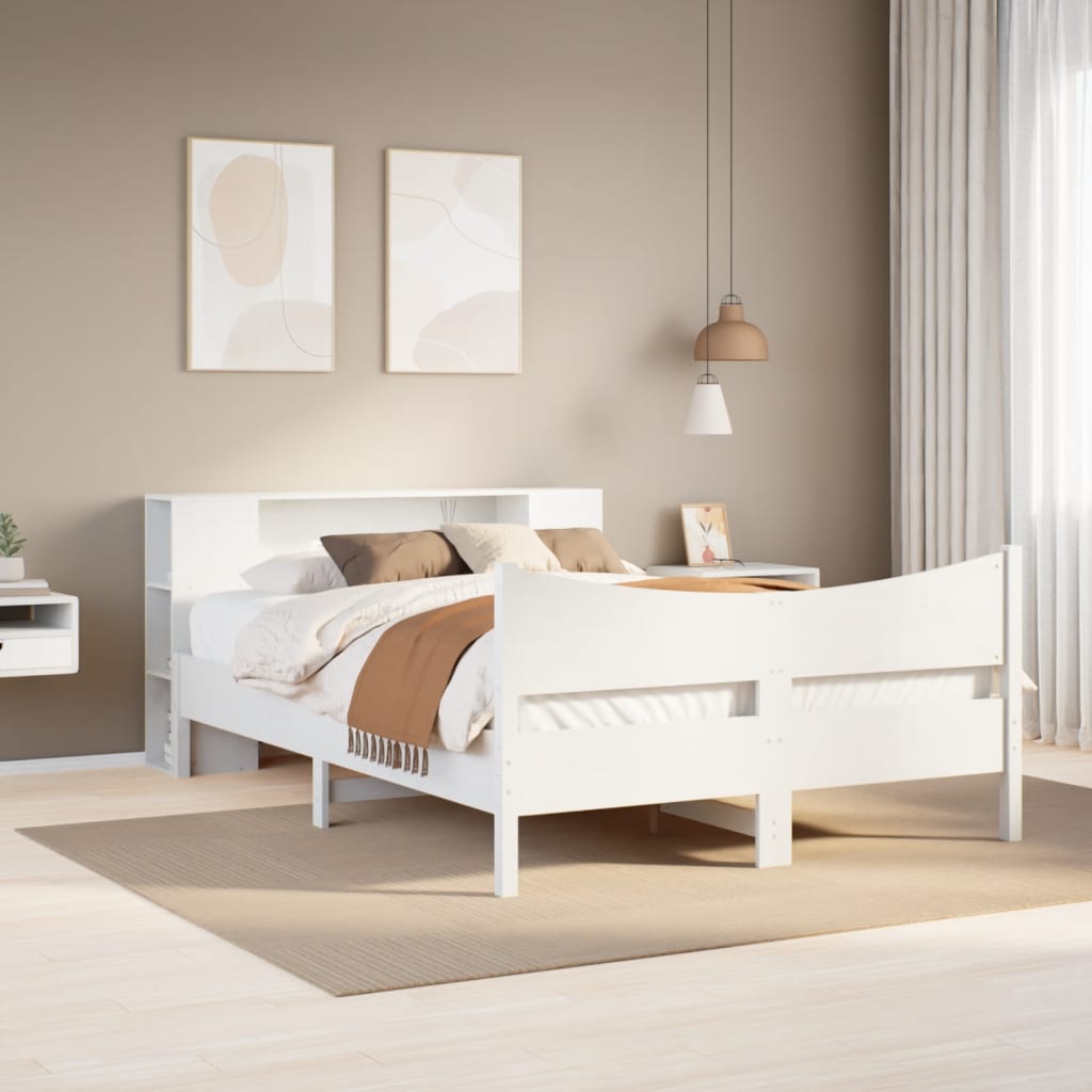 Bed Frame without Mattress White 135x190 cm Double Solid Wood Pine
