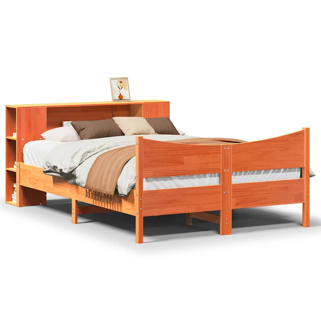 Bed Frame without Mattress Wax Brown 135x190 cm Double Solid Wood Pine