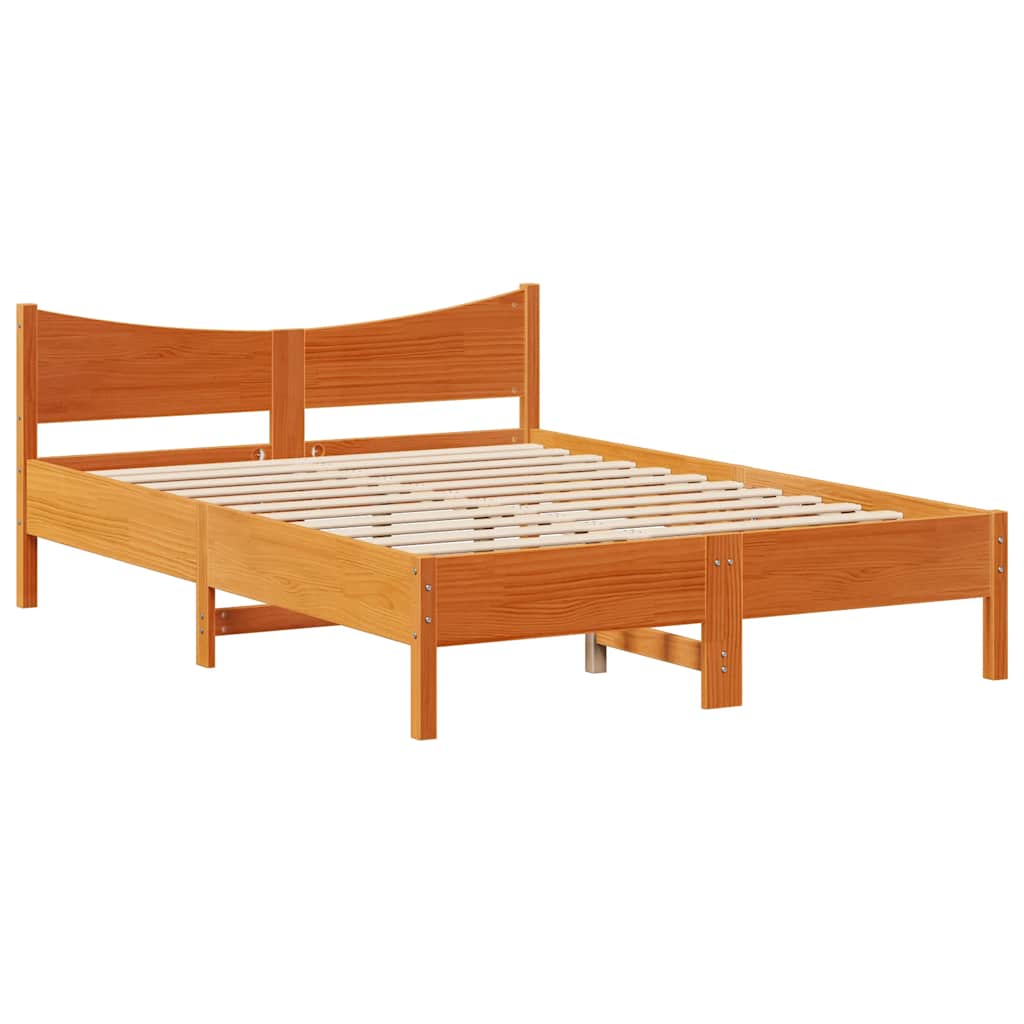 Bed Frame without Mattress Wax Brown 135x190 cm Double Solid Wood Pine