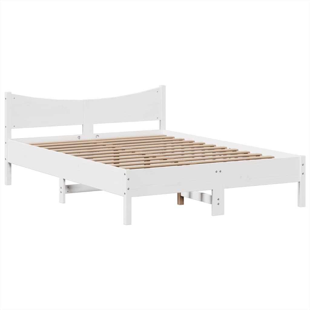 Bed Frame without Mattress White 150x200 cm King Size Solid Wood Pine