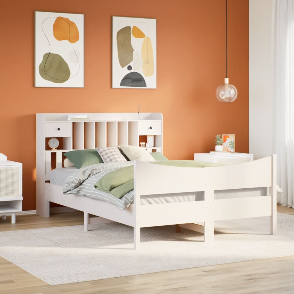Bed Frame without Mattress White 150x200 cm King Size Solid Wood Pine
