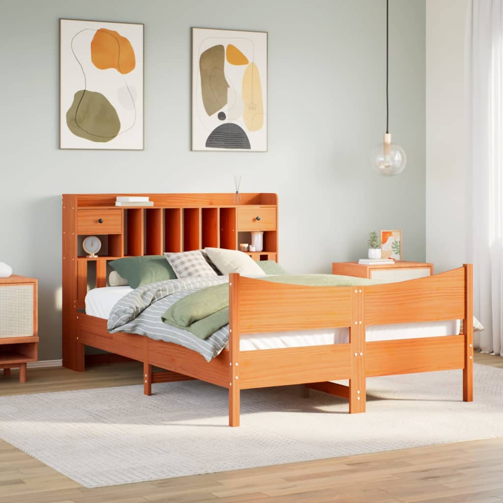 Bed Frame without Mattress Wax Brown 140x190 cm Solid Wood Pine