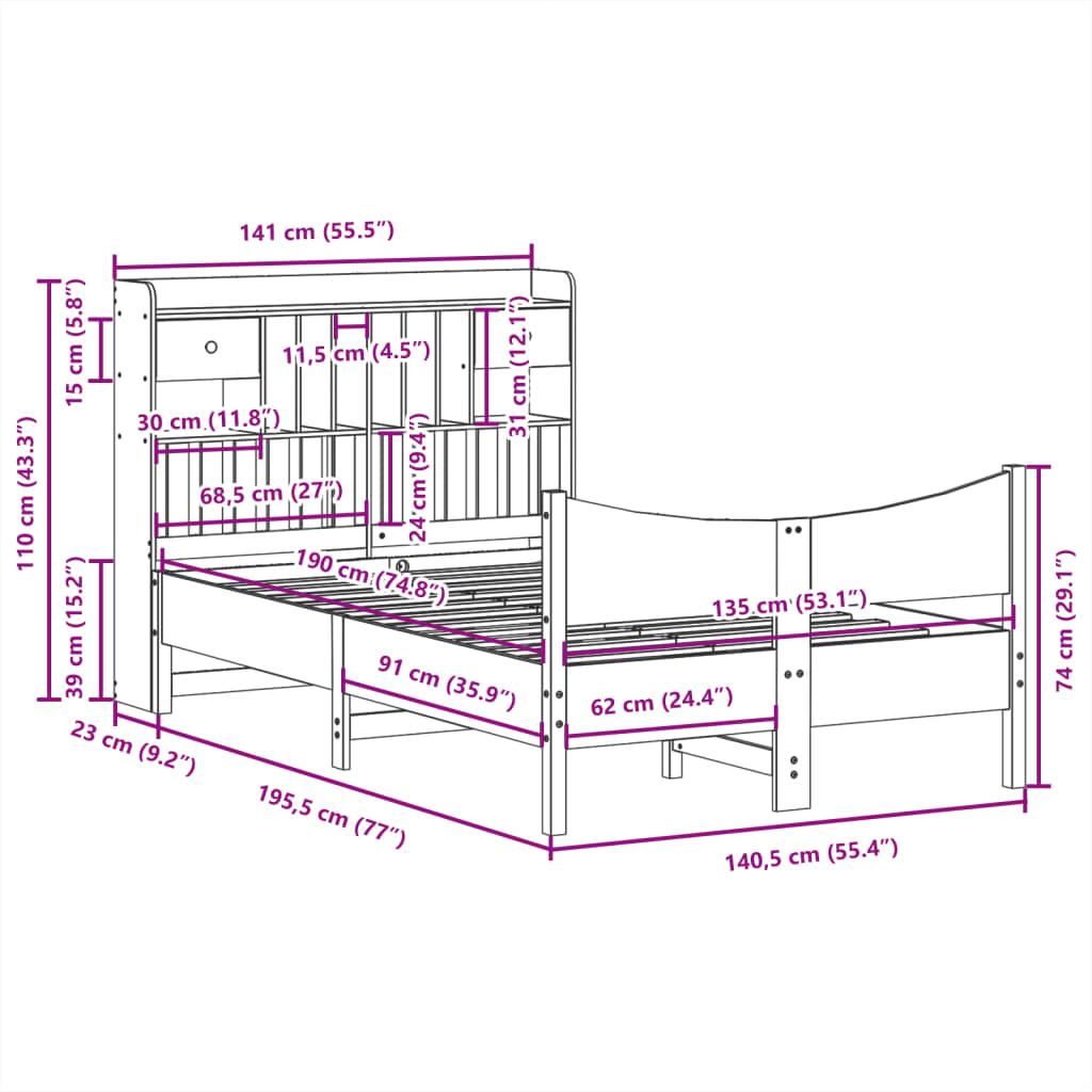 Bed Frame without Mattress White 135x190 cm Double Solid Wood Pine