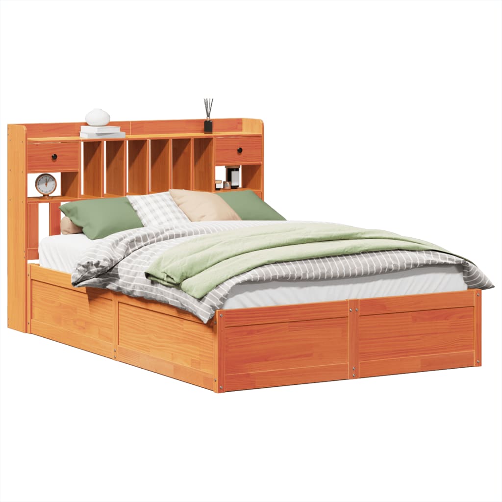 Bed Frame without Mattress Wax Brown 140x200 cm Solid Wood Pine