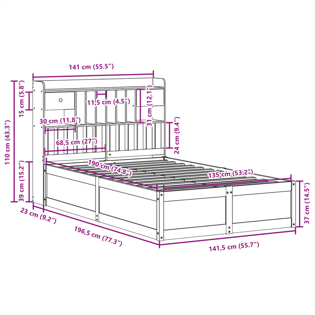 Bed Frame without Mattress Wax Brown 135x190 cm Double Solid Wood Pine