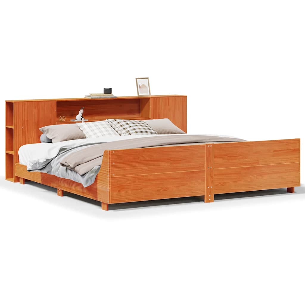 Bed Frame without Mattress Wax Brown 200x200 cm Solid Wood Pine