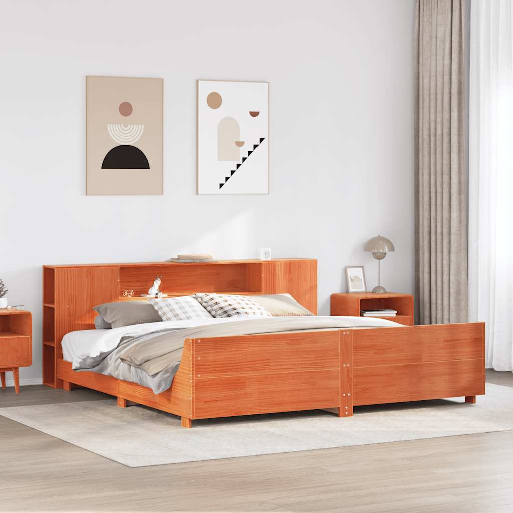 Bed Frame without Mattress Wax Brown 200x200 cm Solid Wood Pine