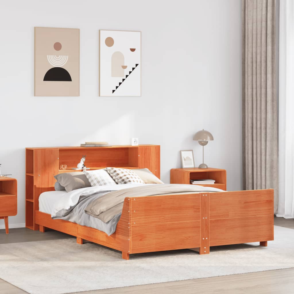 Bed Frame without Mattress Wax Brown 160x200 cm Solid Wood Pine