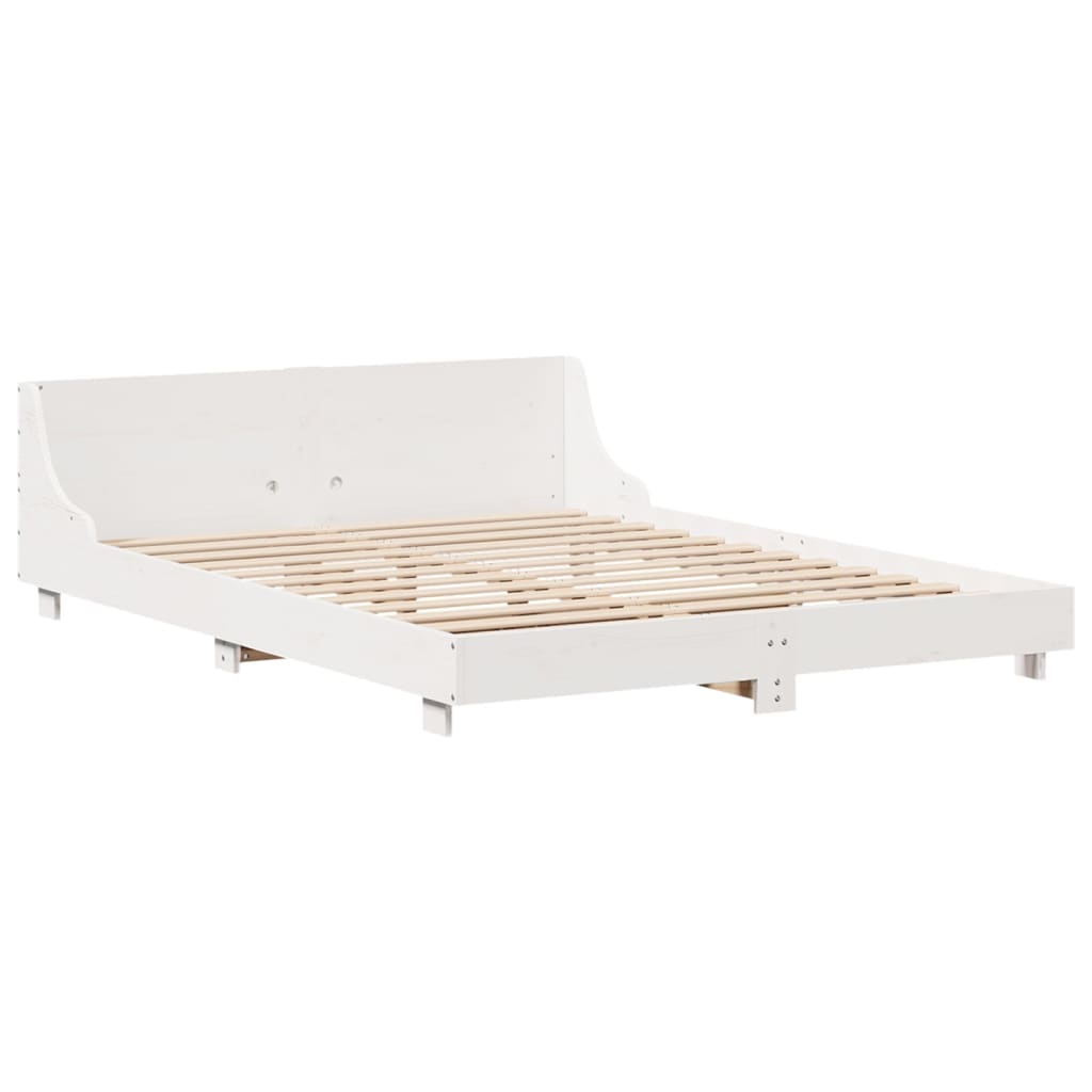 Bed Frame without Mattress White 150x200 cm King Size Solid Wood Pine
