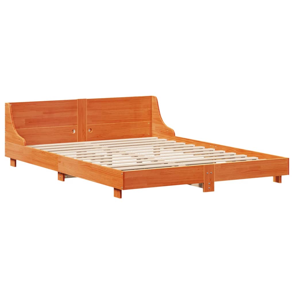 Bed Frame without Mattress Wax Brown 150x200 cm King Size Solid Wood Pine