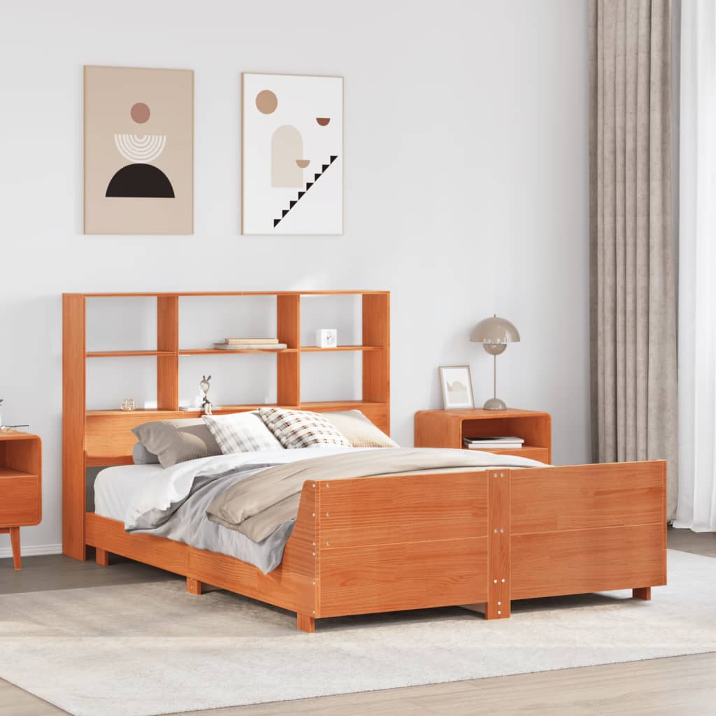 Bed Frame without Mattress Wax Brown 140x200 cm Solid Wood Pine
