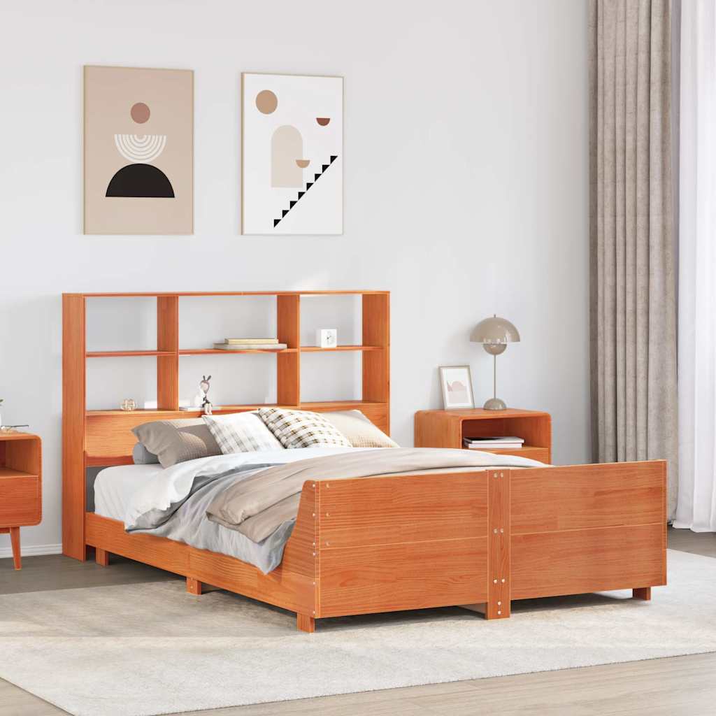 Bed Frame without Mattress Wax Brown 140x190 cm Solid Wood Pine