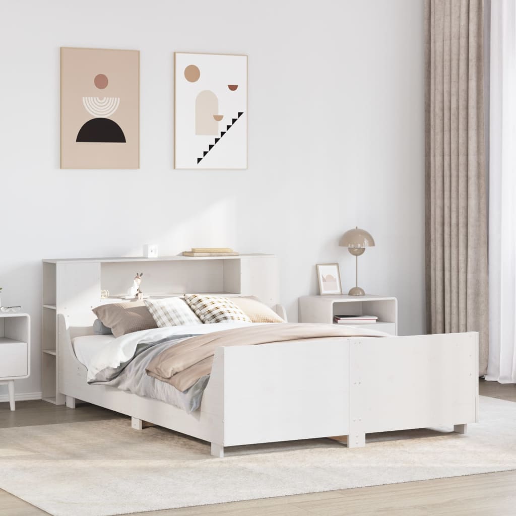 Bed Frame without Mattress White 150x200 cm King Size Solid Wood Pine