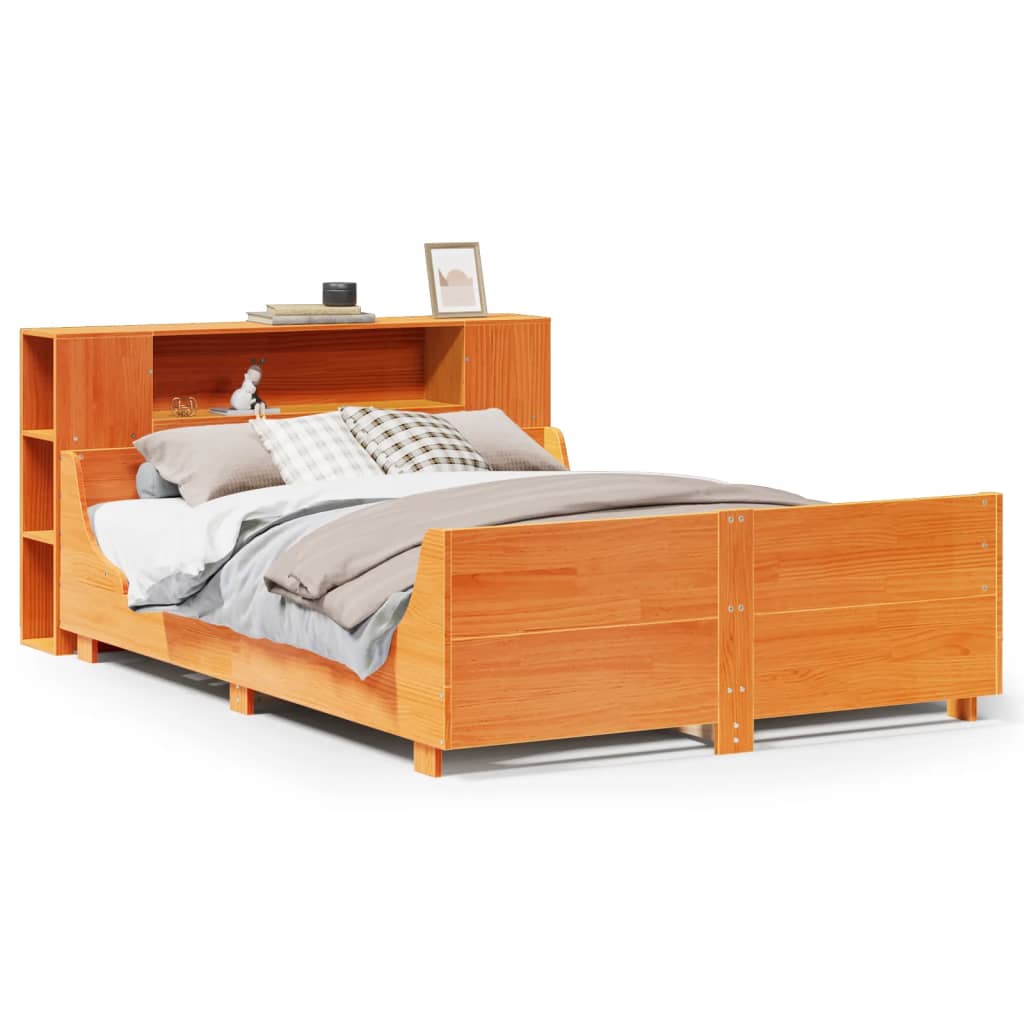 Bed Frame without Mattress Wax Brown 135x190 cm Double Solid Wood Pine