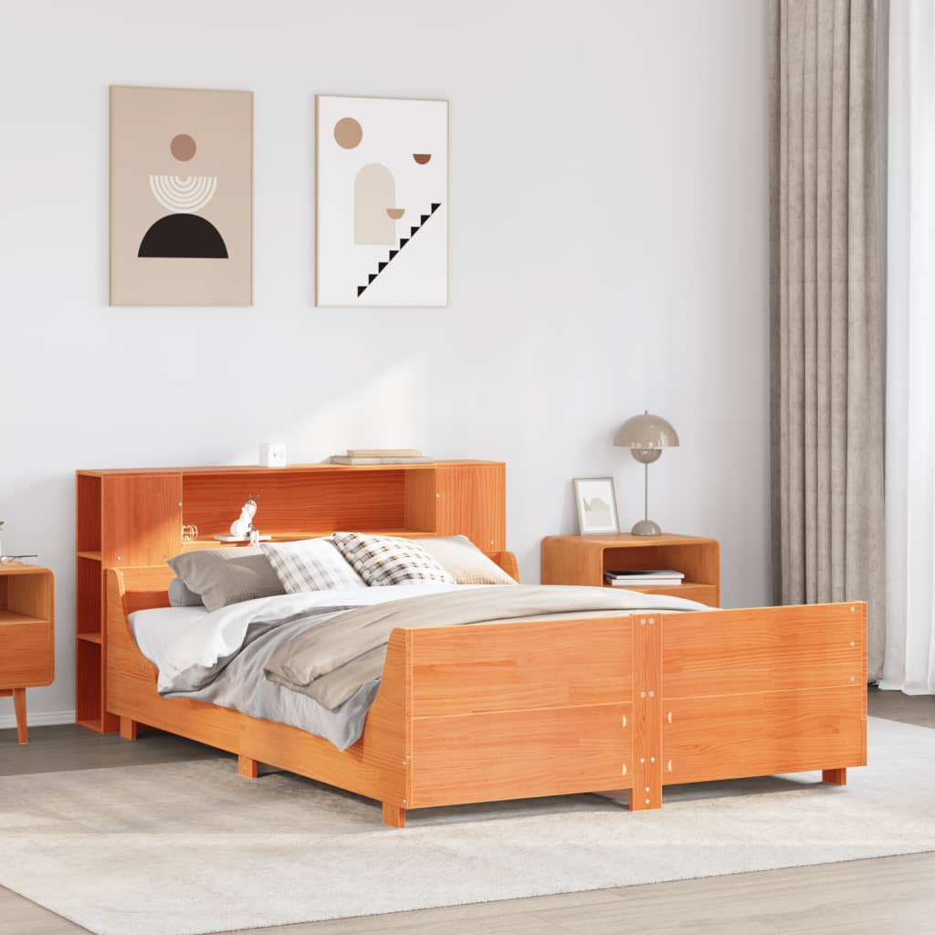 Bed Frame without Mattress Wax Brown 135x190 cm Double Solid Wood Pine