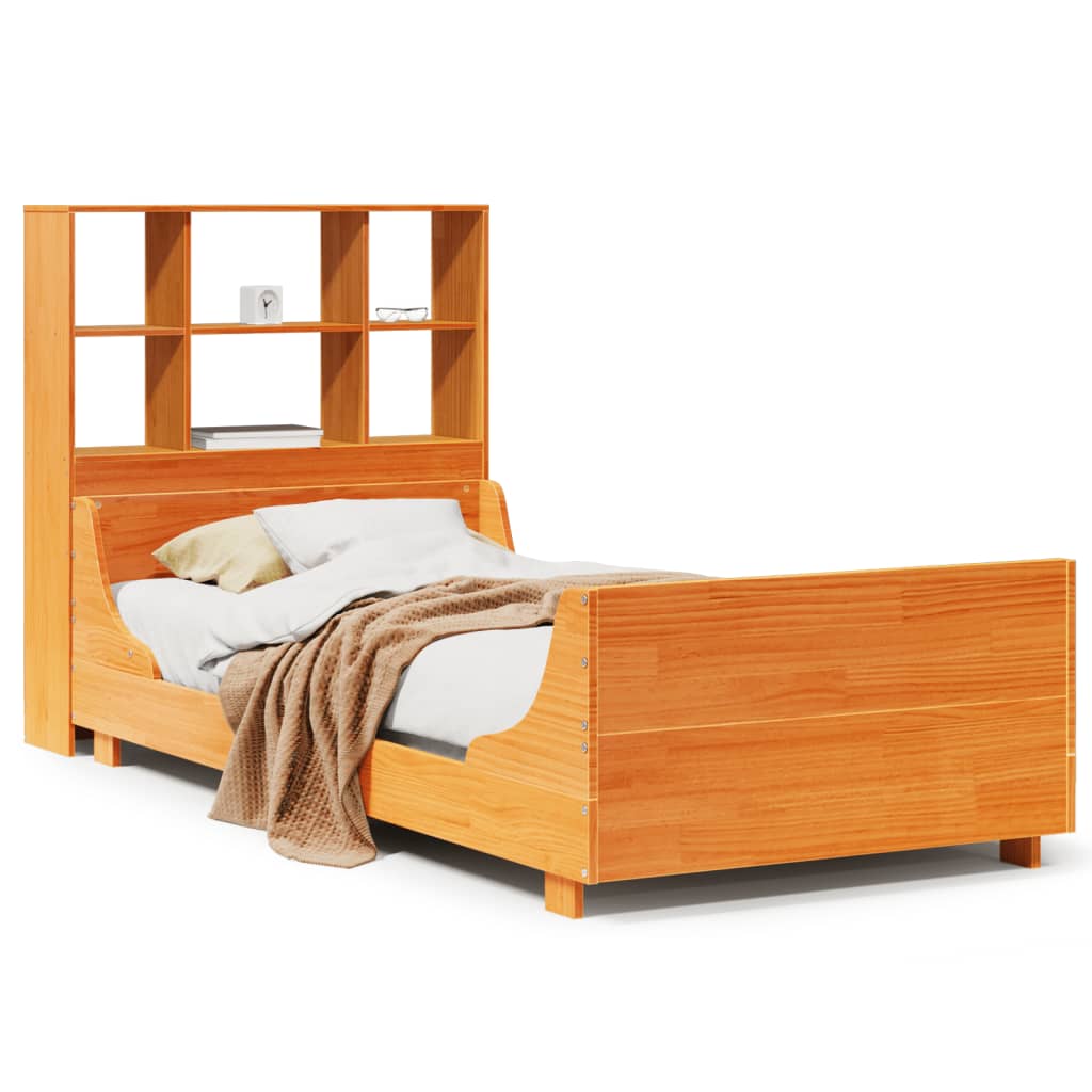 Bookcase Bed without Mattress Wax Brown 100x200 cm Solid Wood