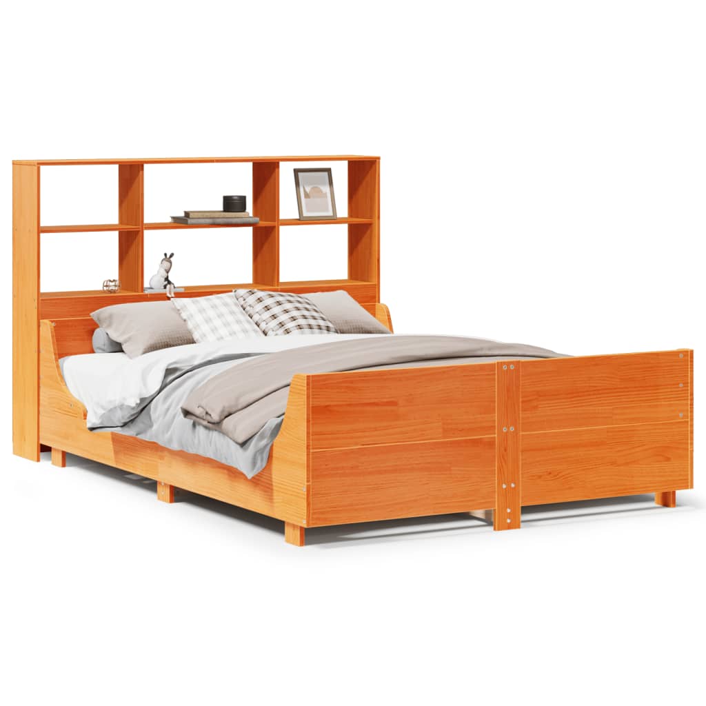 Bookcase Bed without Mattress Wax Brown 135x190 cm Double Solid Wood