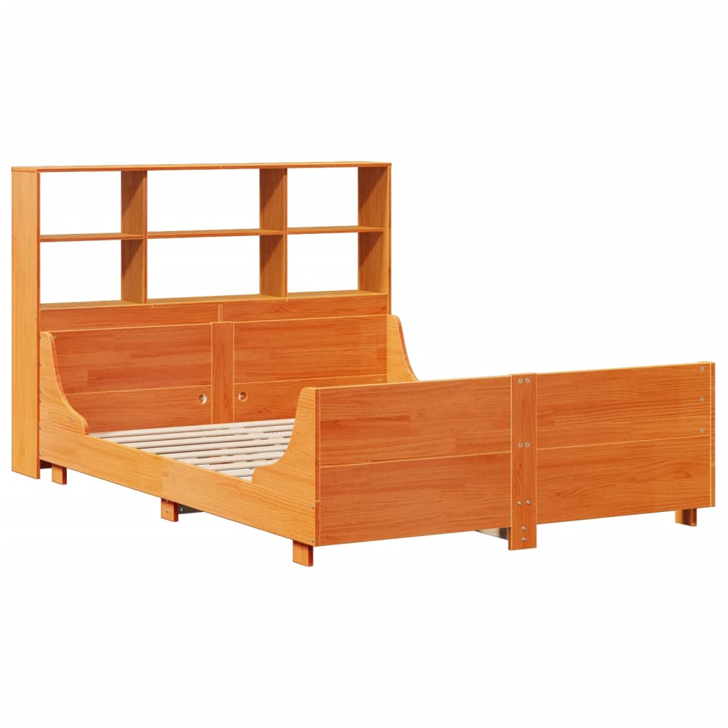 Bookcase Bed without Mattress Wax Brown 135x190 cm Double Solid Wood
