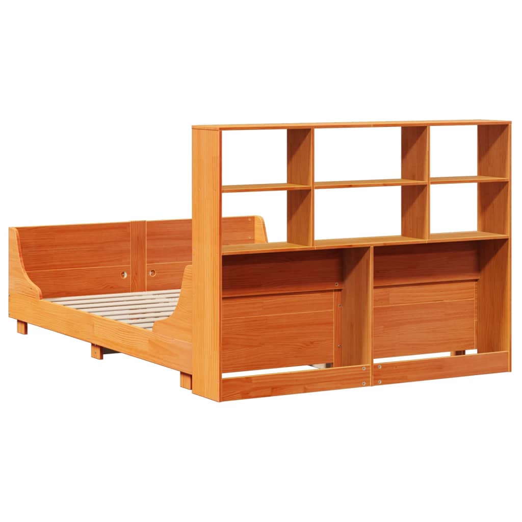 Bookcase Bed without Mattress Wax Brown 135x190 cm Double Solid Wood