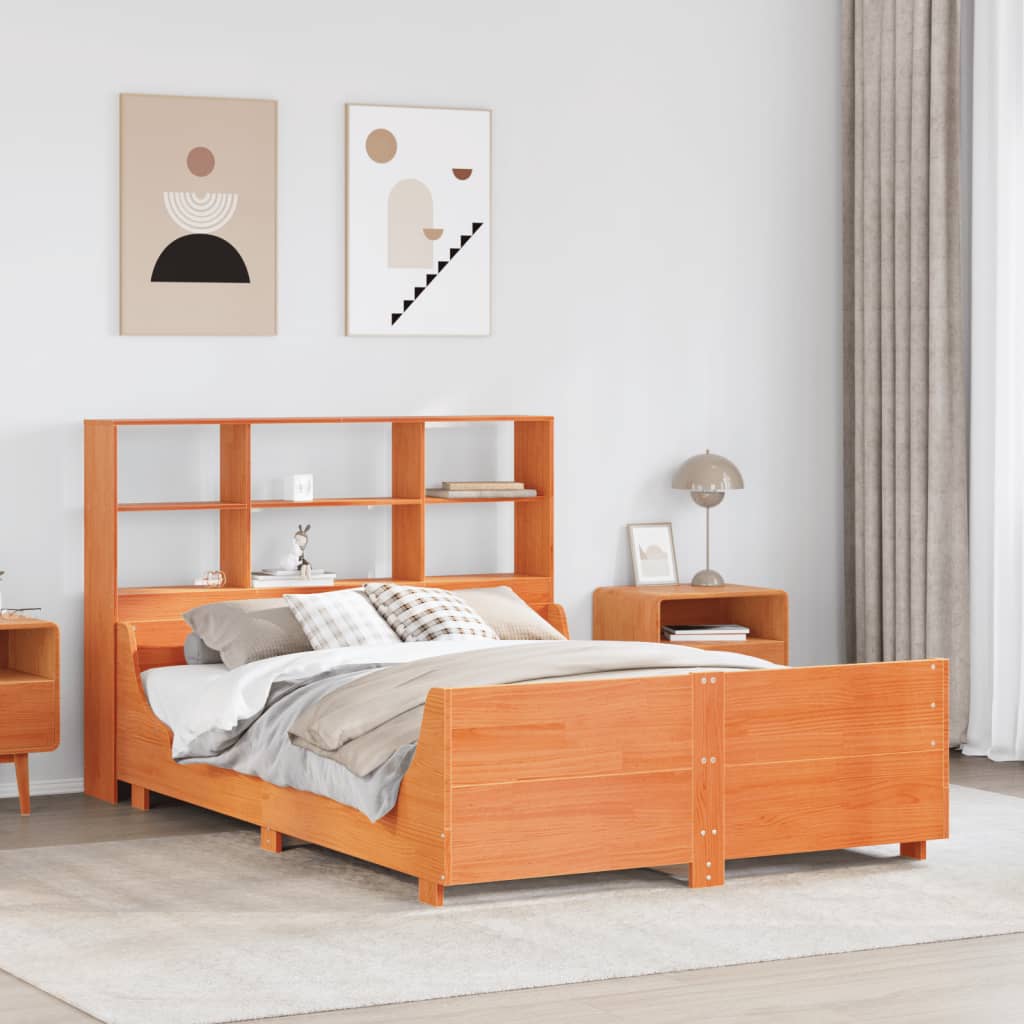 Bookcase Bed without Mattress Wax Brown 135x190 cm Double Solid Wood