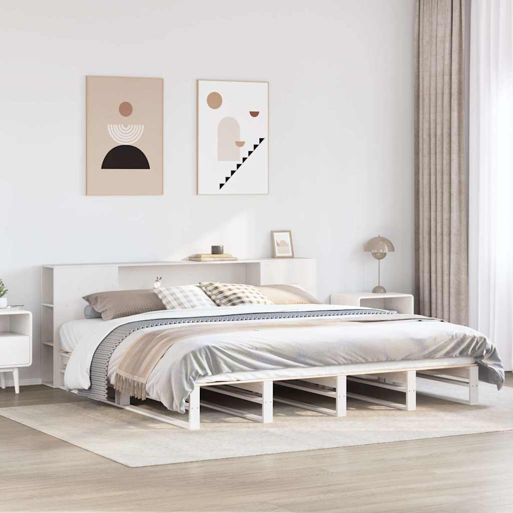 vidaXL Bookcase Bed without Mattress White 200x200 cm Solid Wood