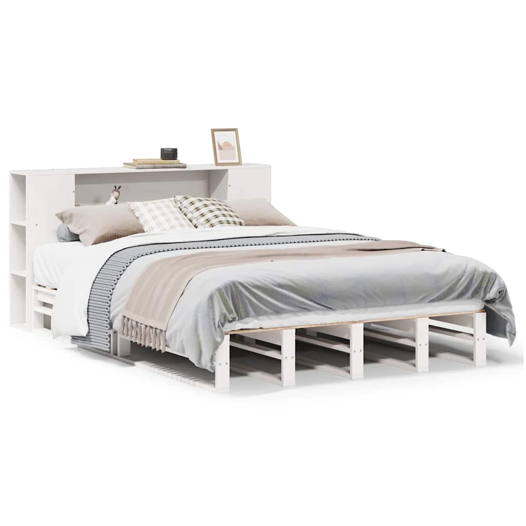 Bookcase Bed without Mattress White 140x190 cm Solid Wood