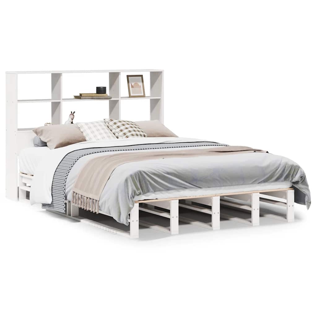 Bookcase Bed without Mattress White 140x190 cm Solid Wood