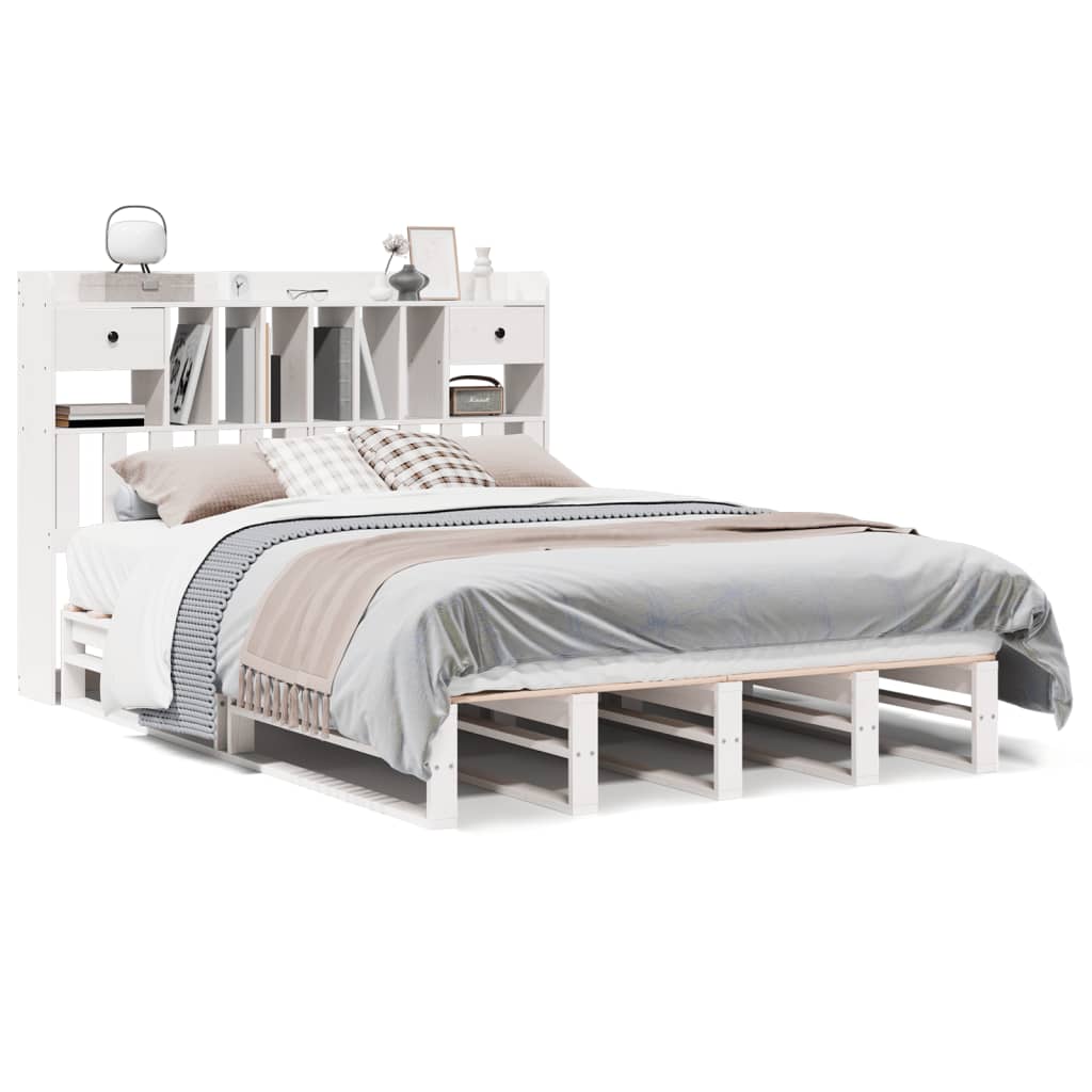 Bookcase Bed without Mattress White 140x200 cm Solid Wood Pine
