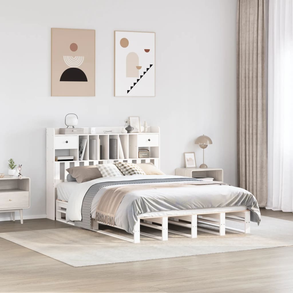 Bookcase Bed without Mattress White 140x200 cm Solid Wood Pine