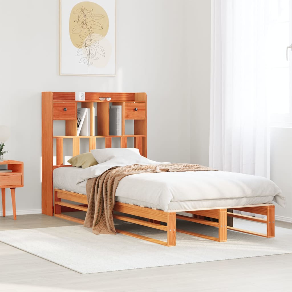 Bookcase Bed without Mattress Wax Brown 75x190 cm Small Single Solid Wood Pine