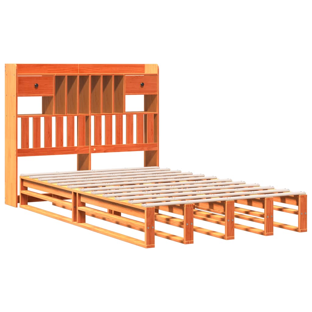Bookcase Bed without Mattress Wax Brown 135x190 cm Double Solid Wood Pine