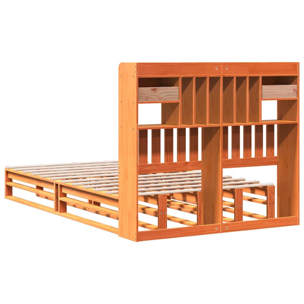 Bookcase Bed without Mattress Wax Brown 135x190 cm Double Solid Wood Pine