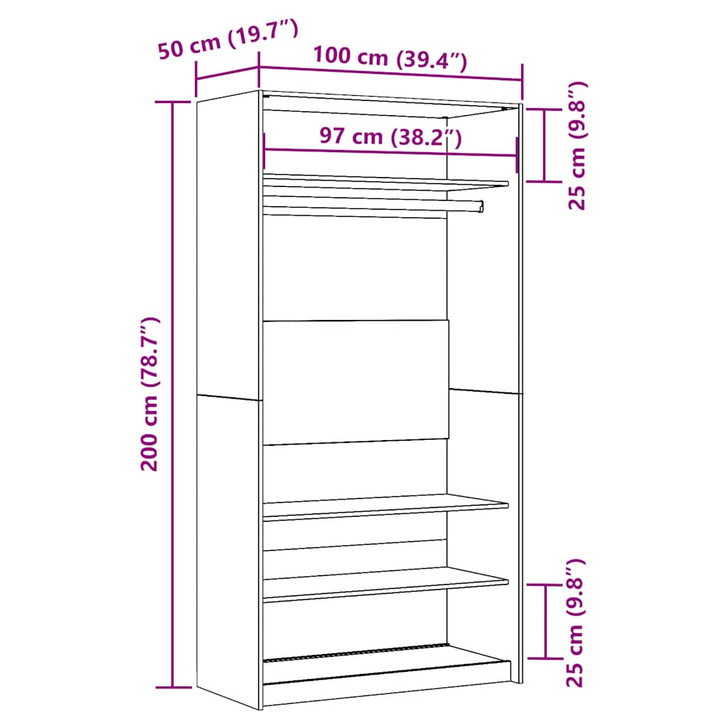 vidaXL Wardrobe Old Wood 100x50x200 cm Engineered Wood