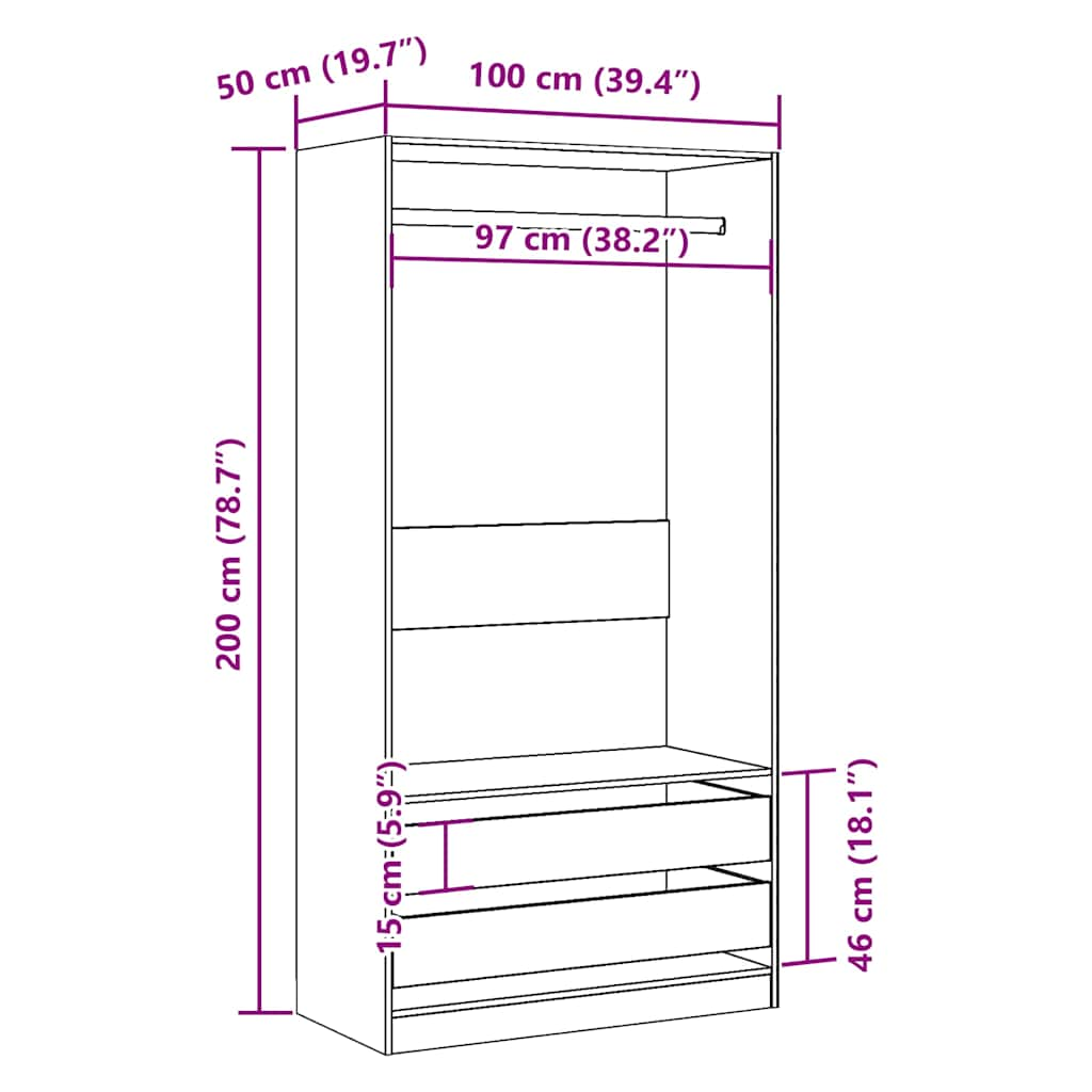 vidaXL Wardrobe Artisan Oak 100x50x200 cm Engineered Wood