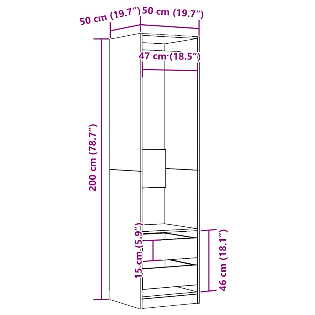 vidaXL Wardrobe Artisan Oak 50x50x200 cm Engineered Wood