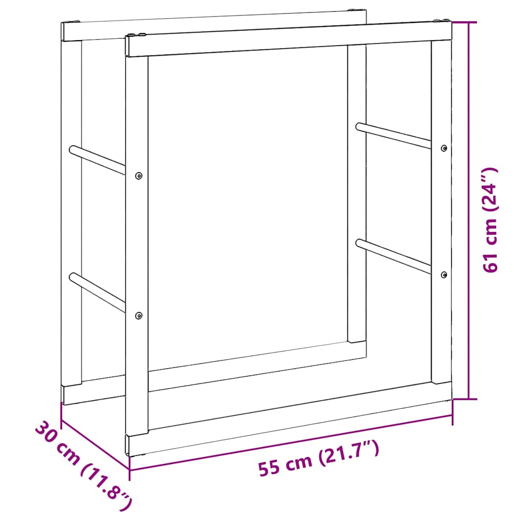 vidaXL Firewood Rack Black 55x30x61 cm Steel