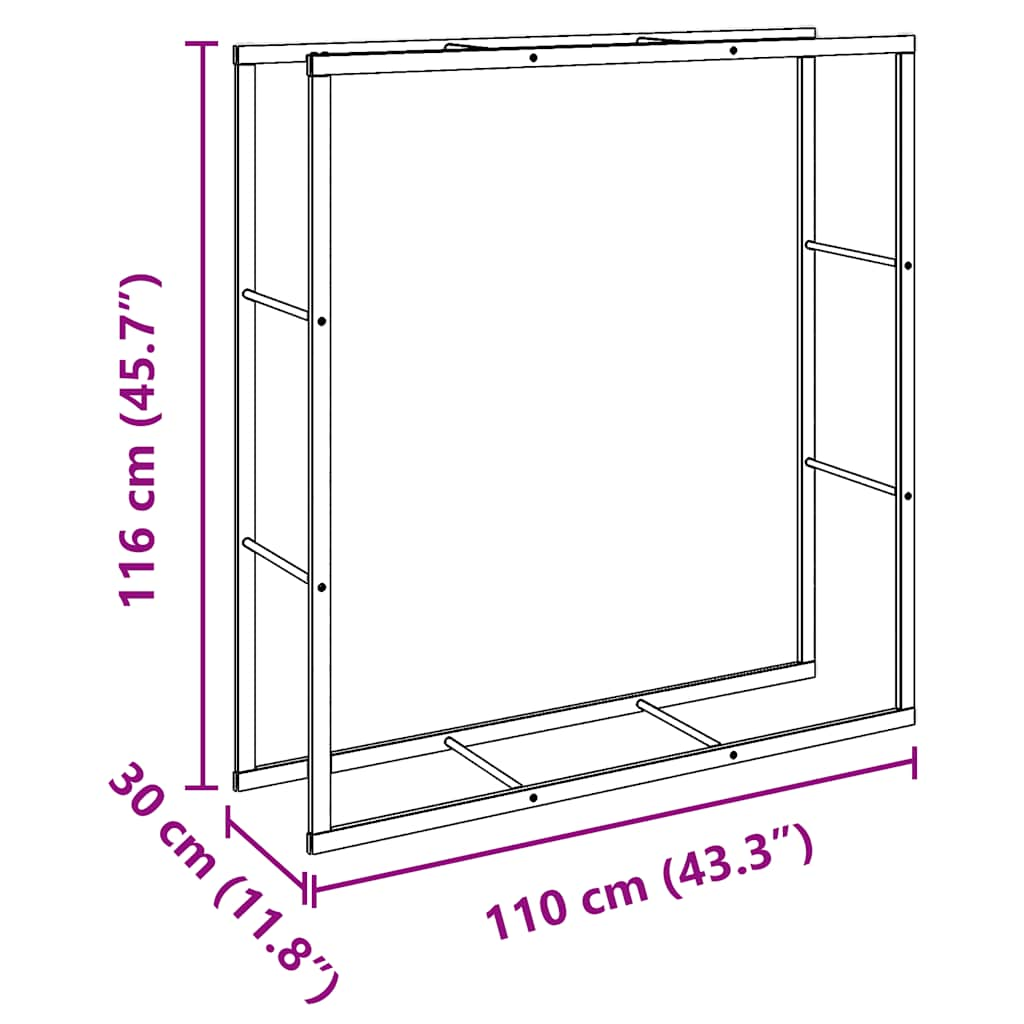 vidaXL Firewood Rack Black 110x30x116 cm Steel