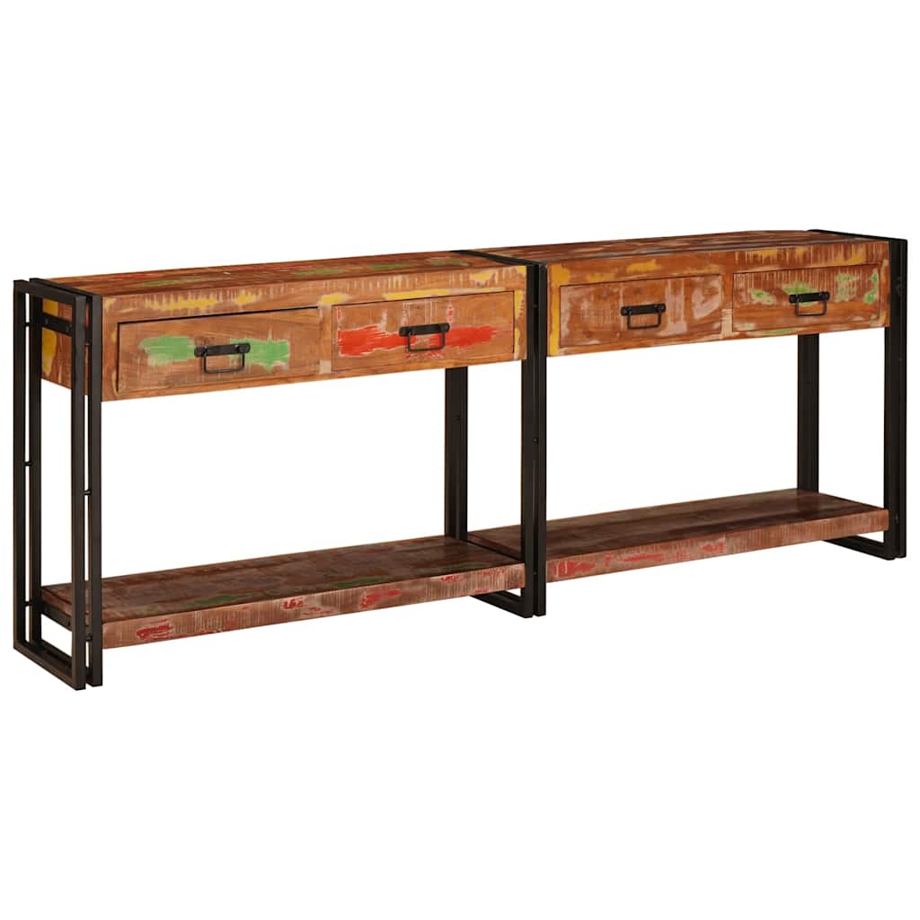 Console Tables with Drawer 2 pcs Multicolour Solid Reclaim Wood