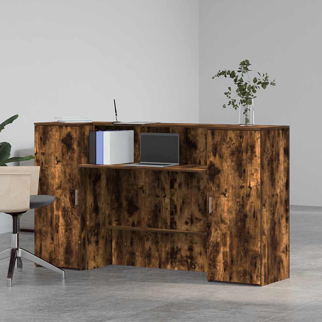 vidaXL Reception Desk Smoked Oak 180x50x103.5 cm Engineered Wood