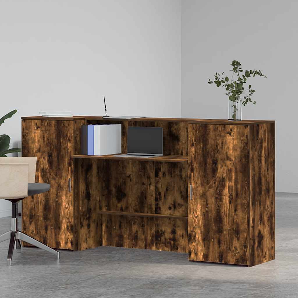 vidaXL Reception Desk Smoked Oak 200x50x103.5 cm Engineered Wood