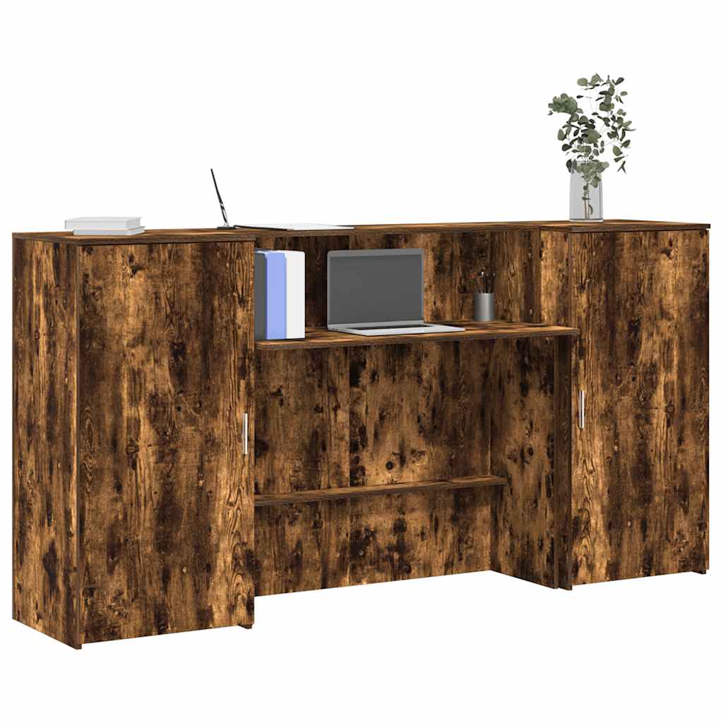 vidaXL Reception Desk Smoked Oak 200x50x103.5 cm Engineered Wood